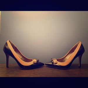 Lovely Black Patent and Tan Pumps